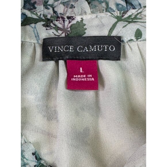 Vince Camuto Large Short Sleeve Pleat Neck Breezy Dandelions Blouse Ivory Flowy - Picture 3 of 13